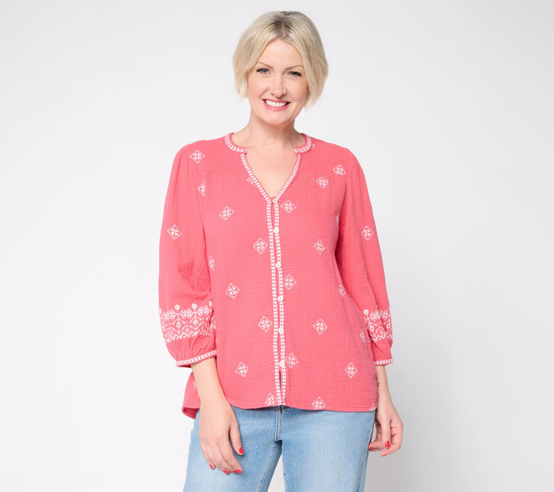 Ree by The Pioneer Woman Split Neck Embroidered Peasant Blouse — Main view