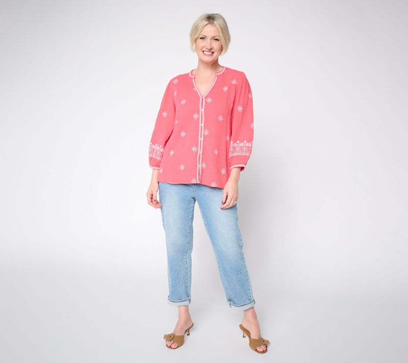Ree by The Pioneer Woman Split Neck Embroidered Peasant Blouse — View 10