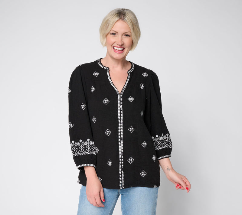 Ree by The Pioneer Woman Split Neck Embroidered Peasant Blouse — View 3
