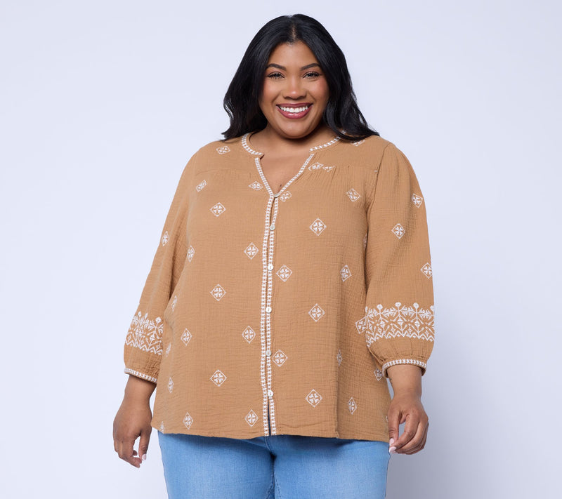 Ree by The Pioneer Woman Split Neck Embroidered Peasant Blouse — View 8