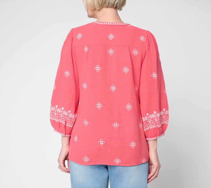 Ree by The Pioneer Woman Split Neck Embroidered Peasant Blouse — View 9
