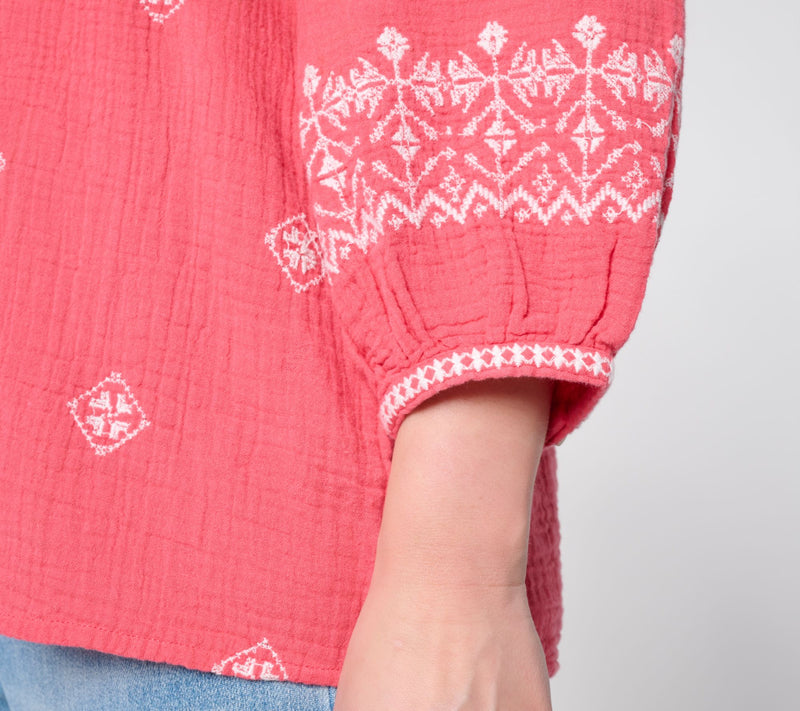 Ree by The Pioneer Woman Split Neck Embroidered Peasant Blouse — View 11