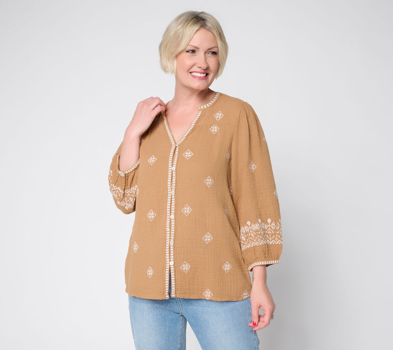 Ree by The Pioneer Woman Split Neck Embroidered Peasant Blouse — View 5