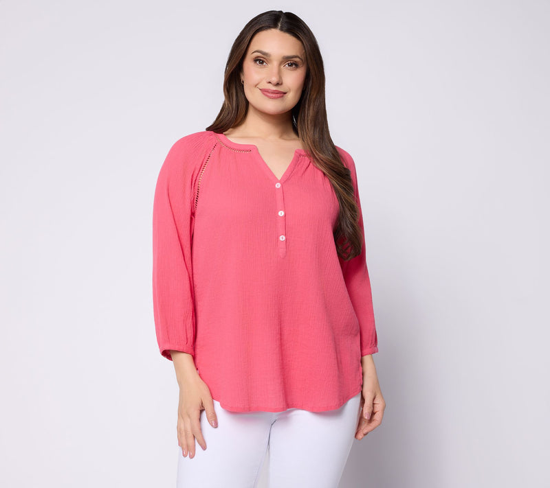 Ree by The Pioneer Woman Split Neck Textured Henley Woven Tunic — Main view