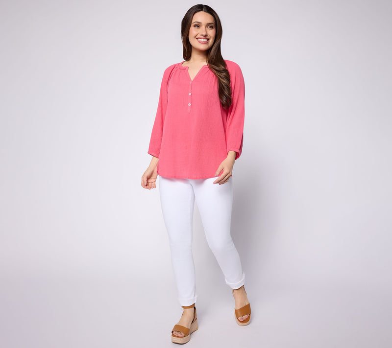 Ree by The Pioneer Woman Split Neck Textured Henley Woven Tunic — View 5