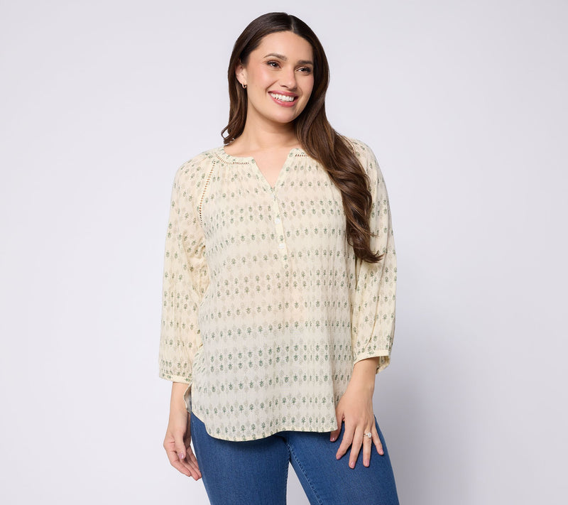 Ree by The Pioneer Woman Split Neck Textured Henley Woven Tunic — View 12