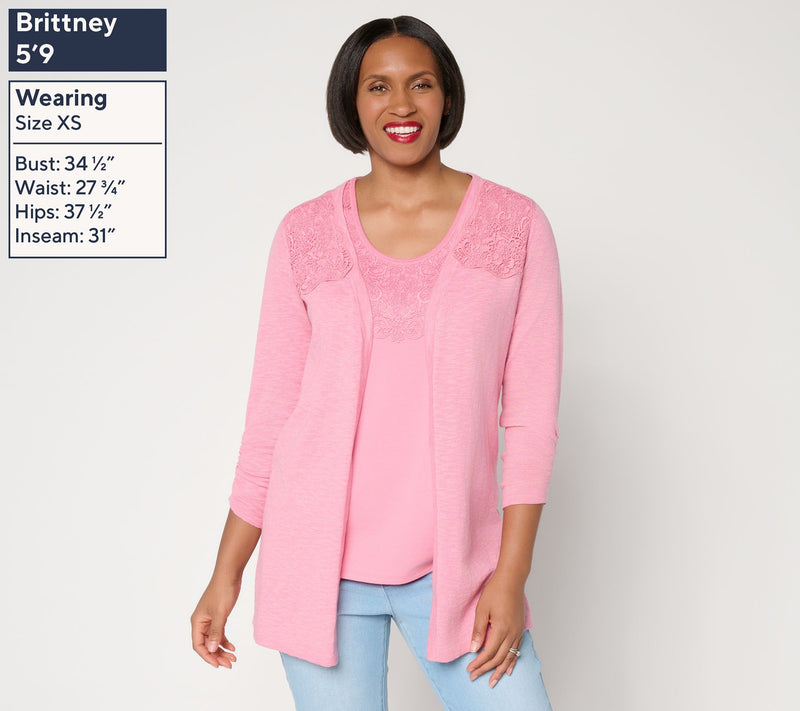 Ree by the Pioneer Woman Petite Lace Shoulder Knit Cardigan — View 9