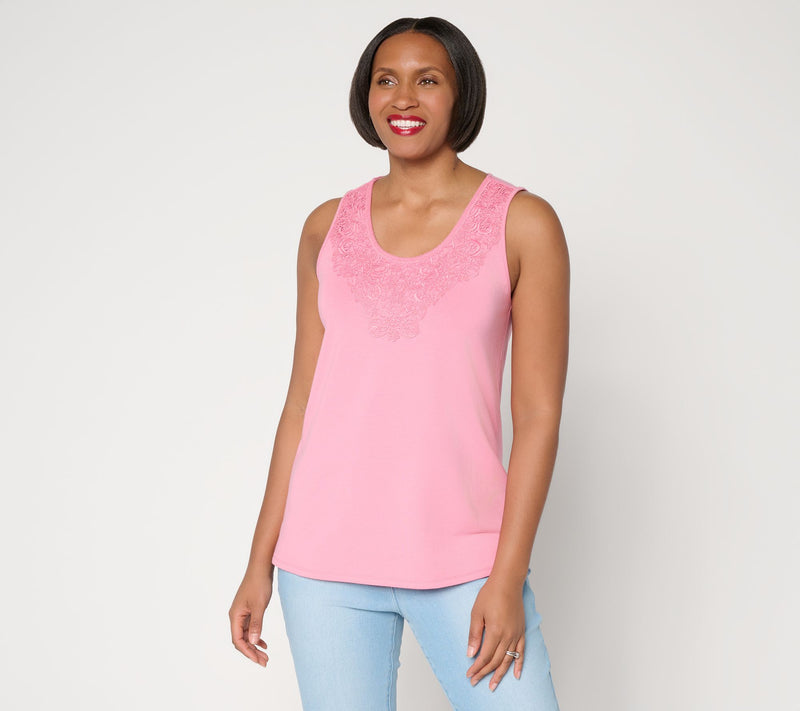 Ree by The Pioneer Woman Knit Tank Top with Lace Medallion Trim — Main view