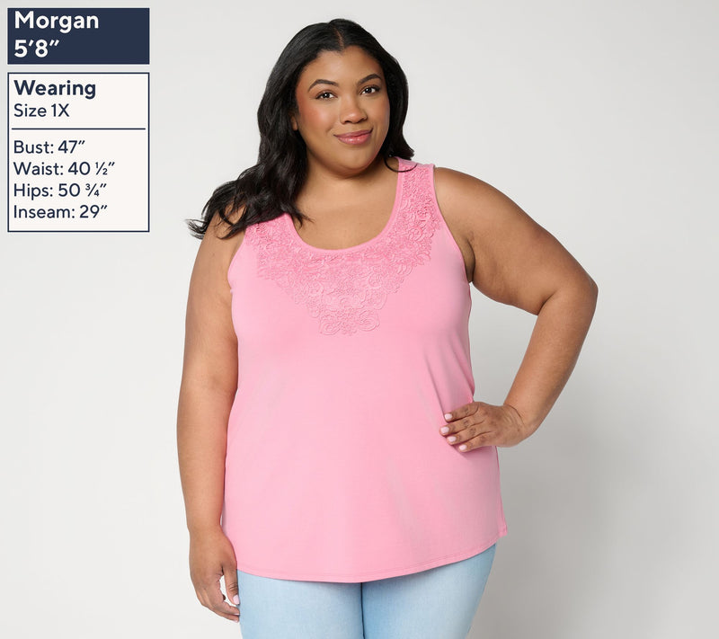 Ree by The Pioneer Woman Knit Tank Top with Lace Medallion Trim — View 2