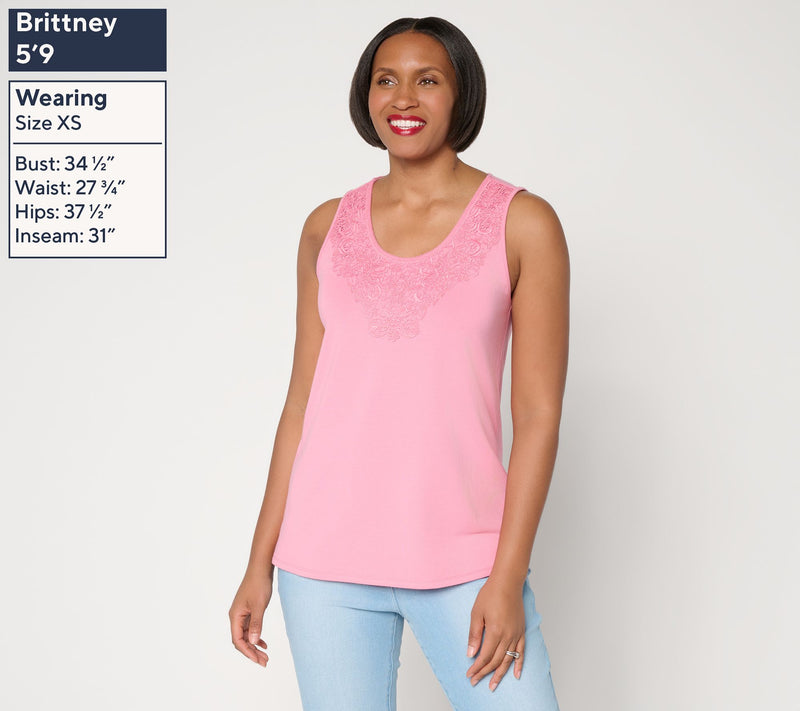 Ree by The Pioneer Woman Knit Tank Top with Lace Medallion Trim — View 3