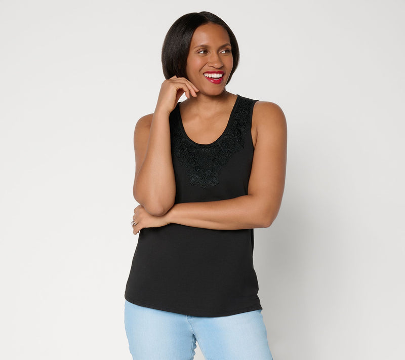 Ree by The Pioneer Woman Knit Tank Top with Lace Medallion Trim — View 11