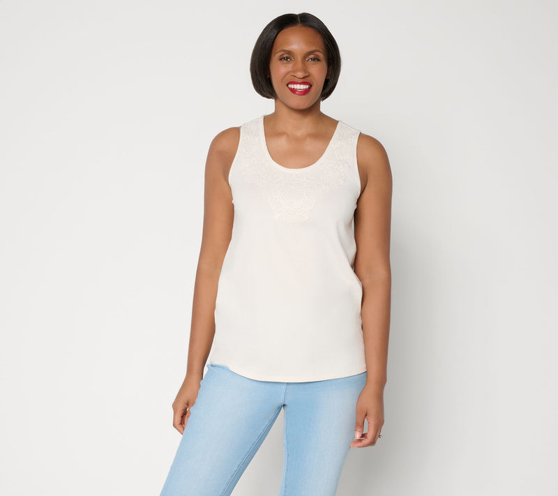 Ree by The Pioneer Woman Knit Tank Top with Lace Medallion Trim — View 12