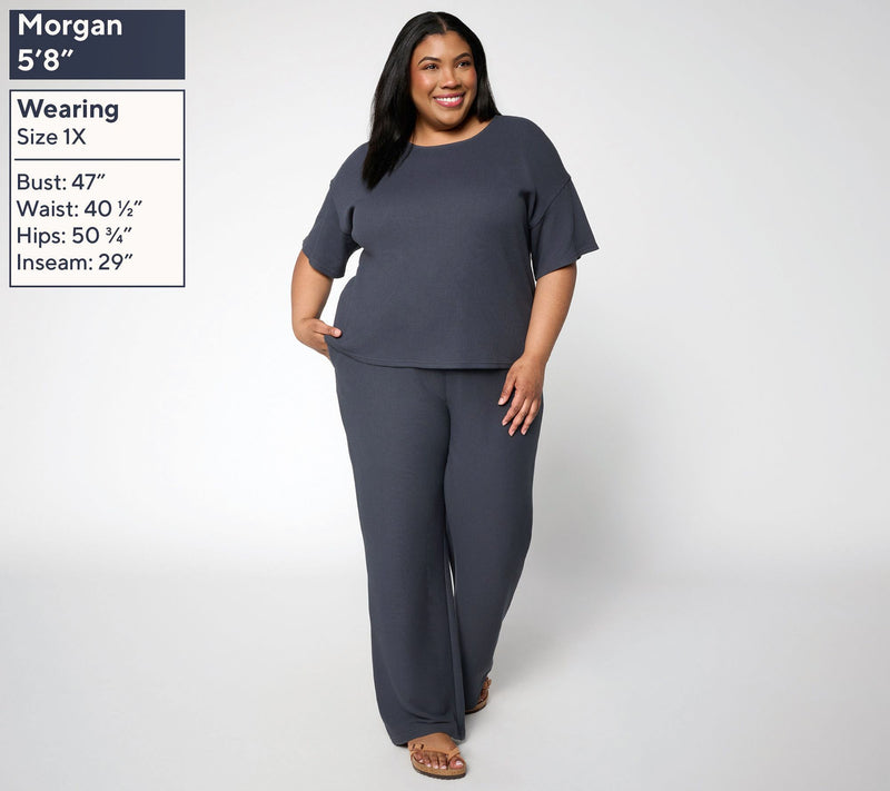 Peace Love World Tall Honeycomb Knit Top and Pant Set — View 8