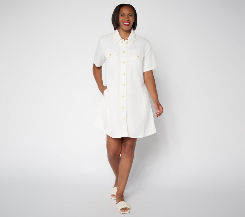 Flowee by Aimee Kestenberg Button Front Denim Dress with Pockets — View 10
