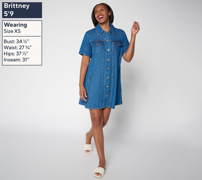 Flowee by Aimee Kestenberg Button Front Denim Dress with Pockets — View 3