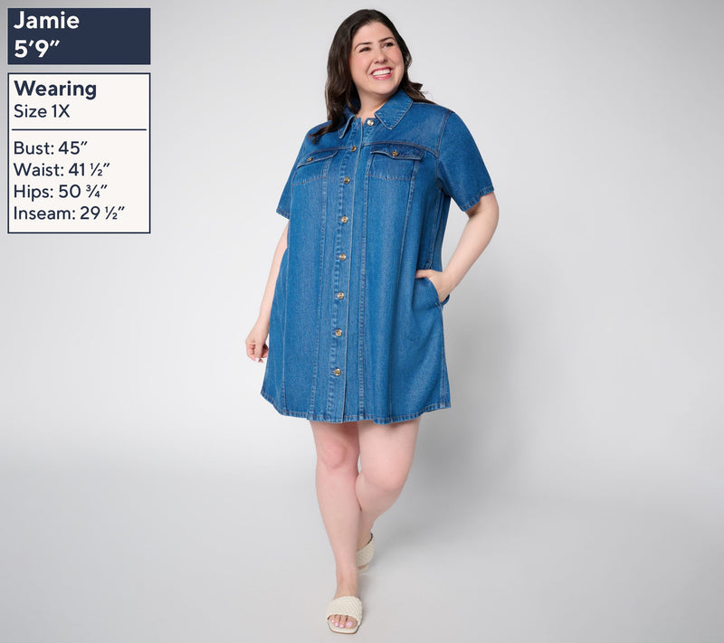 Flowee by Aimee Kestenberg Button Front Denim Dress with Pockets — View 2