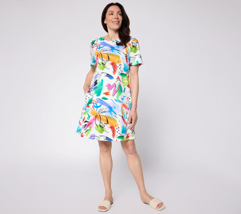 Luxe by Aimee Kestenberg Regular Printed A-Line Tee Shirt Dress — View 3
