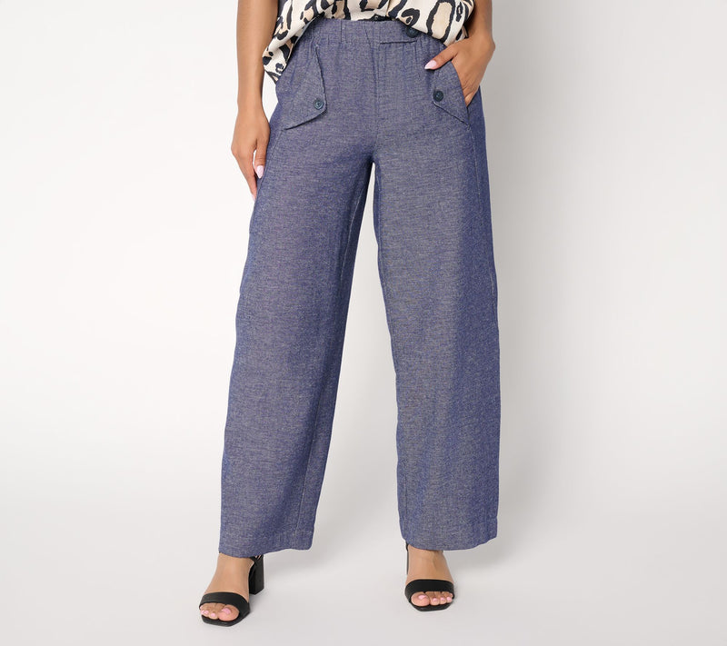 Earth by Aimee Kestenberg Petite Cotton Linen Wide-Leg Pants — View 9