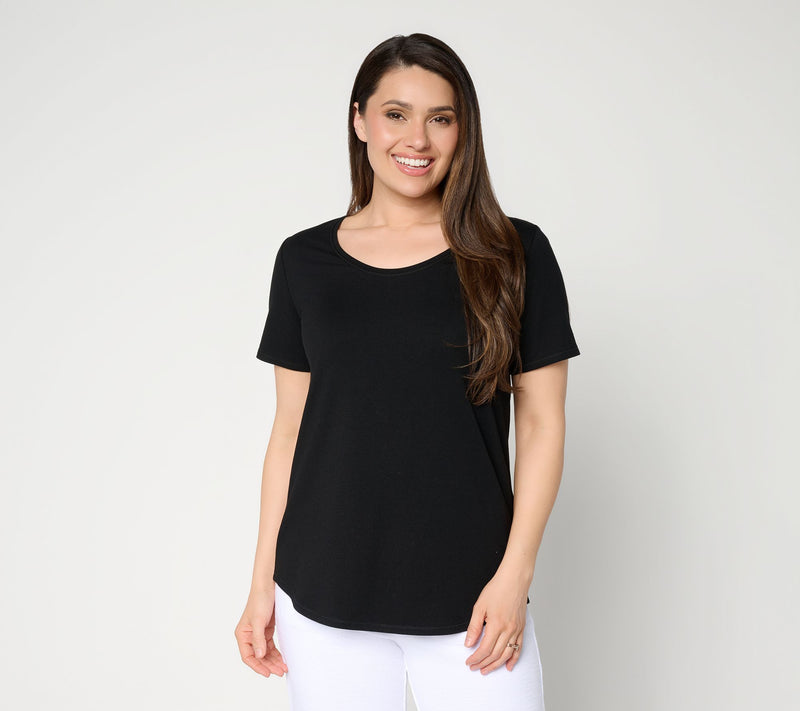 Susan Graver Essentials Comfy Cotton Top With Shirt-Tail Hem — View 12