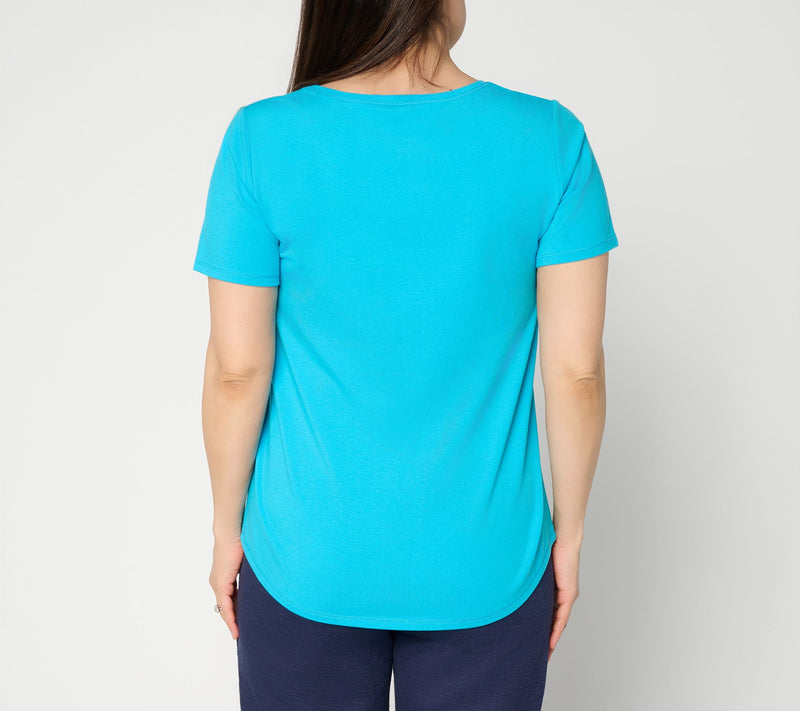 Susan Graver Essentials Comfy Cotton Top With Shirt-Tail Hem — View 4