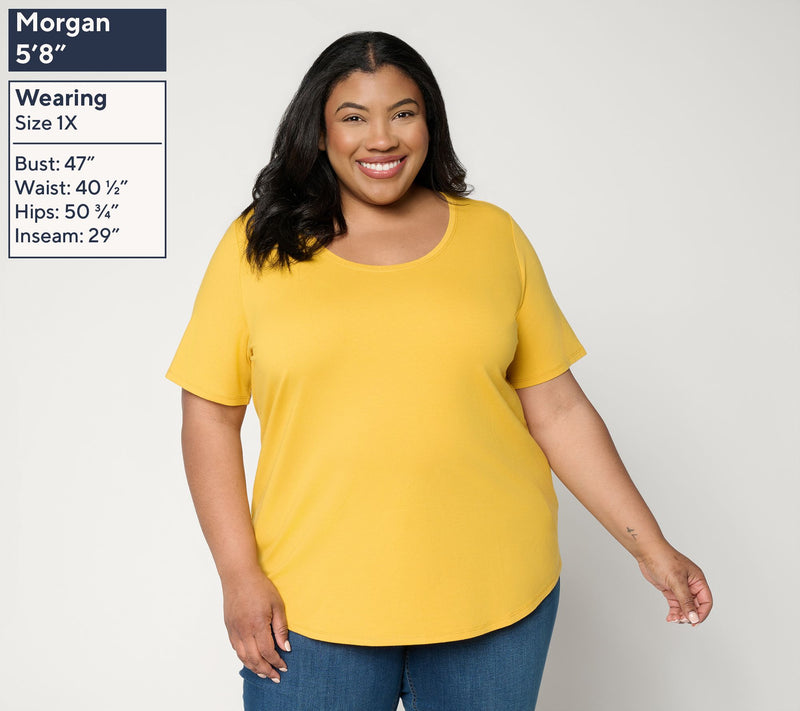 Susan Graver Essentials Comfy Cotton Top With Shirt-Tail Hem — View 2