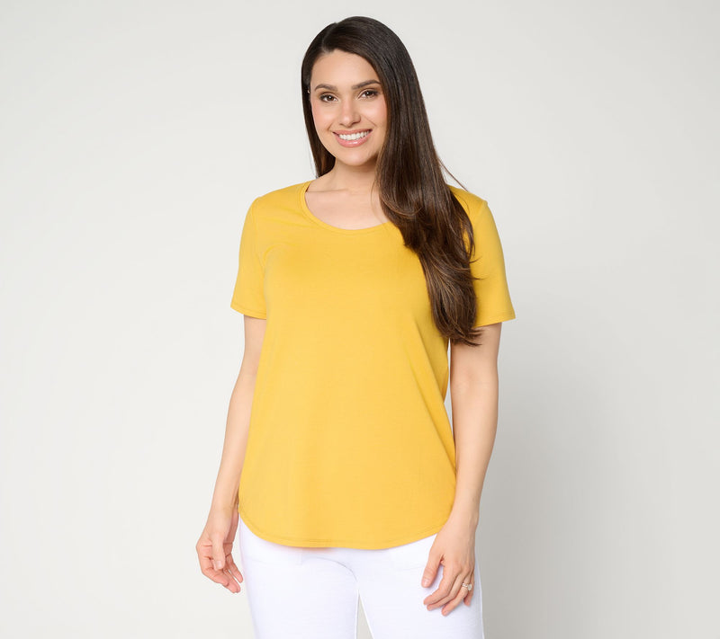 Susan Graver Essentials Comfy Cotton Top With Shirt-Tail Hem — View 15