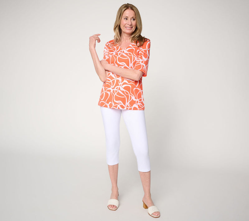 Susan Graver Printed Butterknit V-Neck Elbow Sleeve Top — View 5