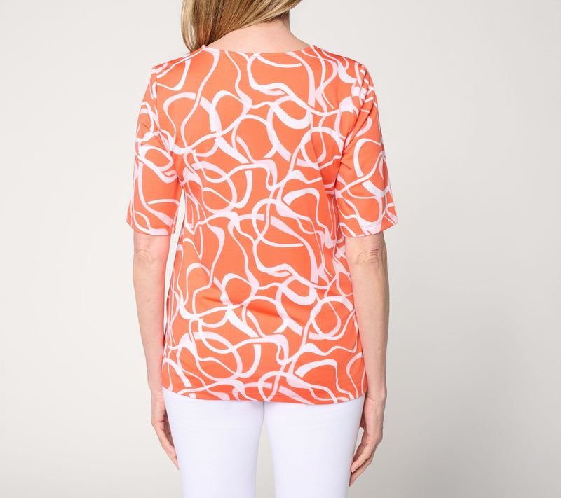 Susan Graver Printed Butterknit V-Neck Elbow Sleeve Top — View 4