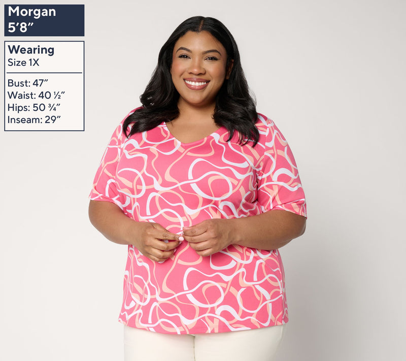 Susan Graver Printed Butterknit V-Neck Elbow Sleeve Top — View 2