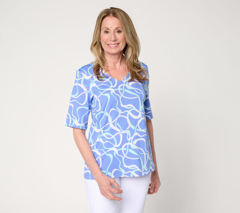 Susan Graver Printed Butterknit V-Neck Elbow Sleeve Top — View 13