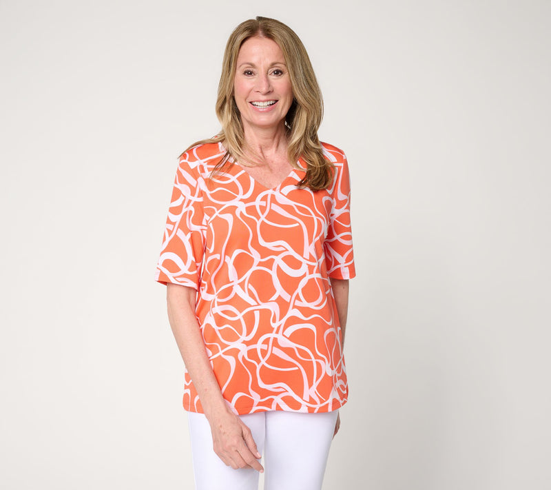 Susan Graver Printed Butterknit V-Neck Elbow Sleeve Top — View 14