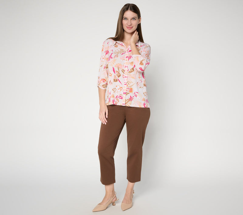 Susan Graver Printed Liquid Knit Button Front Top — View 5