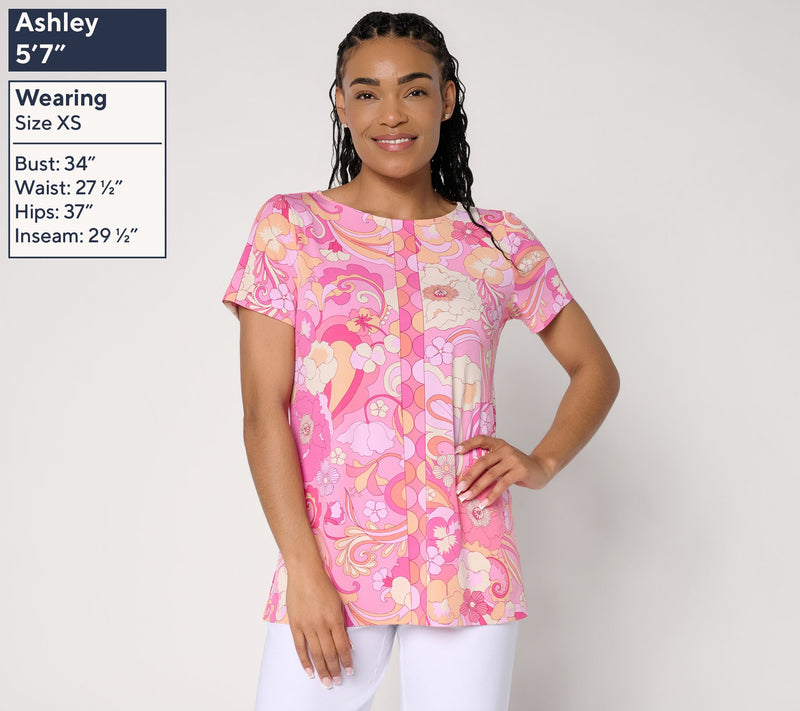 Susan Graver Regular Printed Liquid Knit Short Sleeve Tunic — View 3