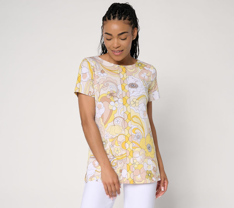 Susan Graver Regular Printed Liquid Knit Short Sleeve Tunic — View 11