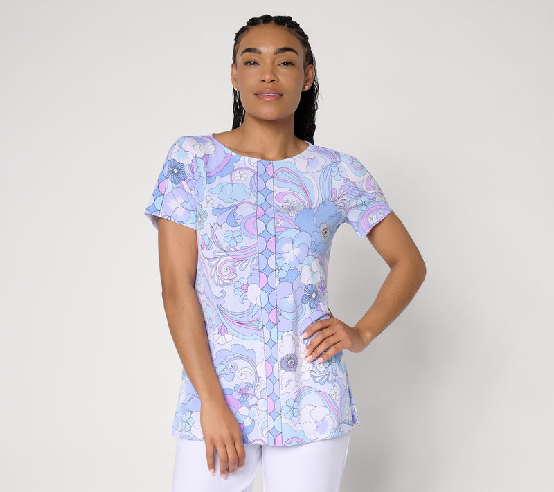 Susan Graver Regular Printed Liquid Knit Short Sleeve Tunic — View 12