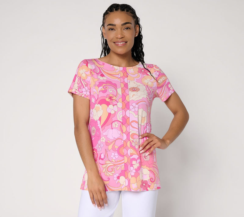 Susan Graver Regular Printed Liquid Knit Short Sleeve Tunic — View 14