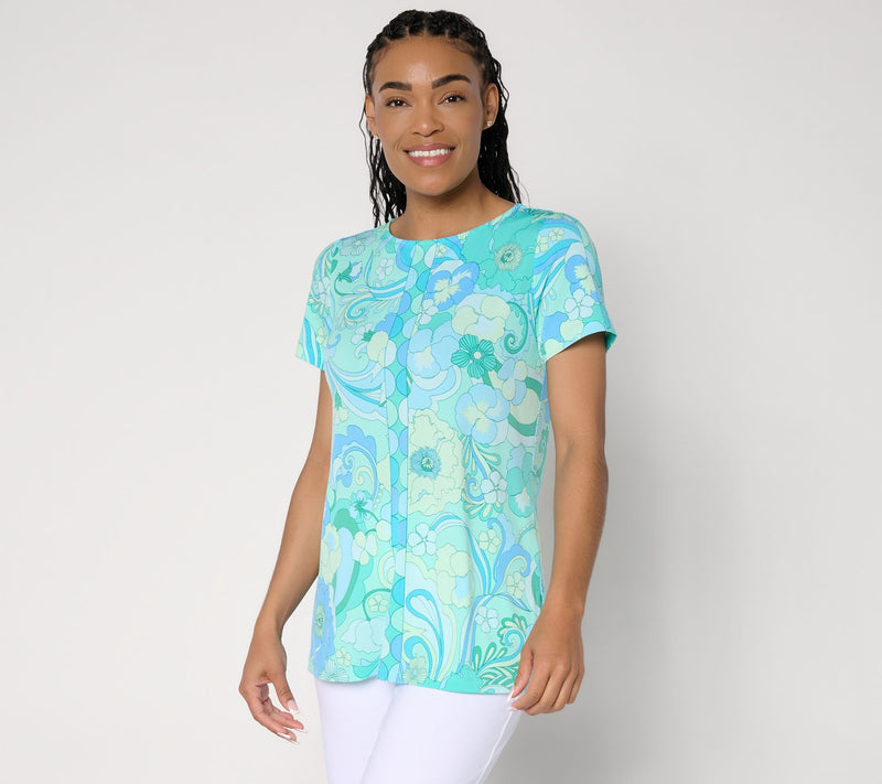 Susan Graver Petite Printed Liquid Knit Short Sleeve Tunic — View 13