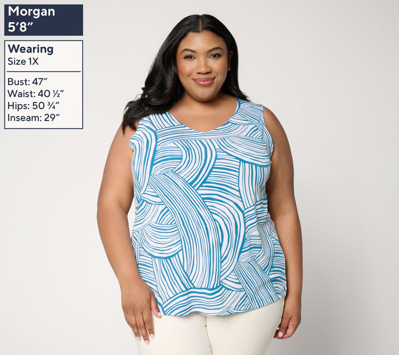 Susan Graver Print & Solid Liquid Knit Set of 2 Tank Tops — View 2