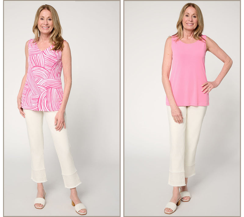 Susan Graver Print & Solid Liquid Knit Set of 2 Tank Tops — View 5