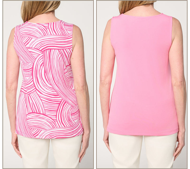 Susan Graver Print & Solid Liquid Knit Set of 2 Tank Tops — View 4