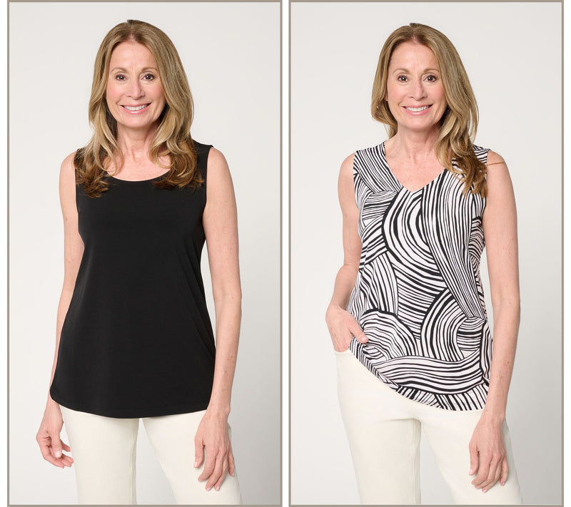 Susan Graver Print & Solid Liquid Knit Set of 2 Tank Tops — View 11