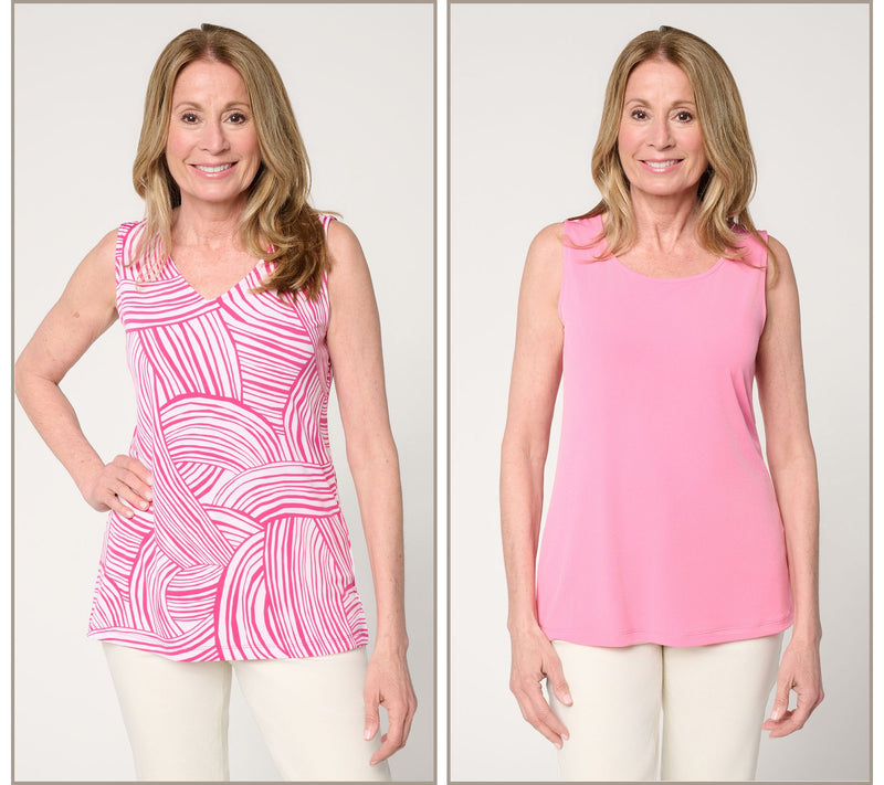 Susan Graver Print & Solid Liquid Knit Set of 2 Tank Tops — Main view