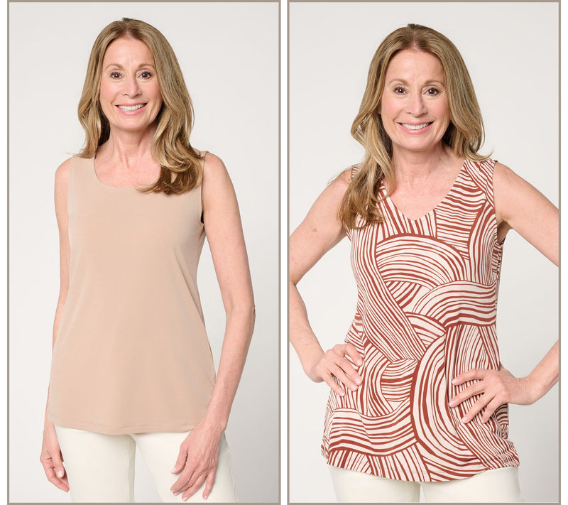 Susan Graver Print & Solid Liquid Knit Set of 2 Tank Tops — View 14