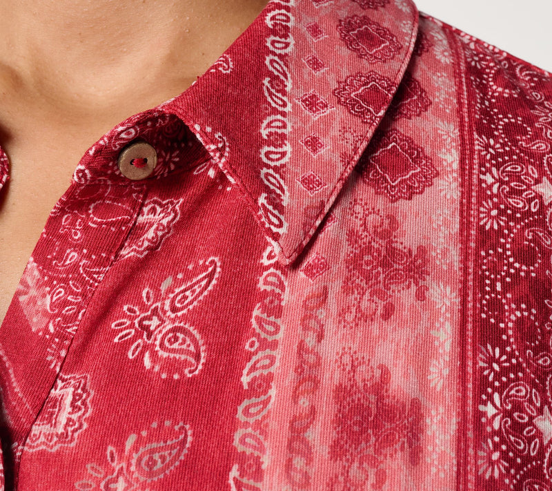 Susan Graver Weekend Printed Rayon Allure Knit Button Front Top — View 8