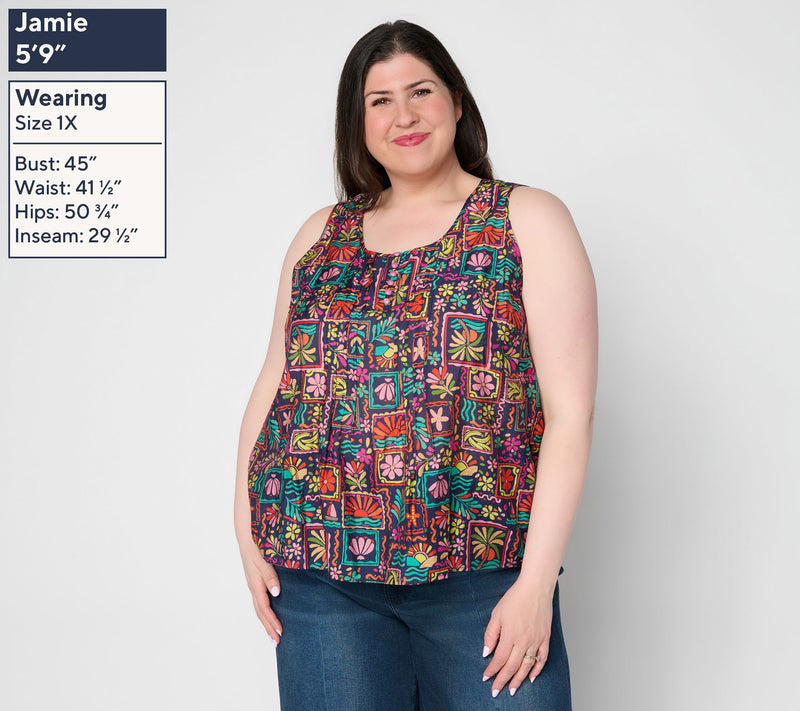 Susan Graver Printed Woven Henley Sleeveless Top — View 2