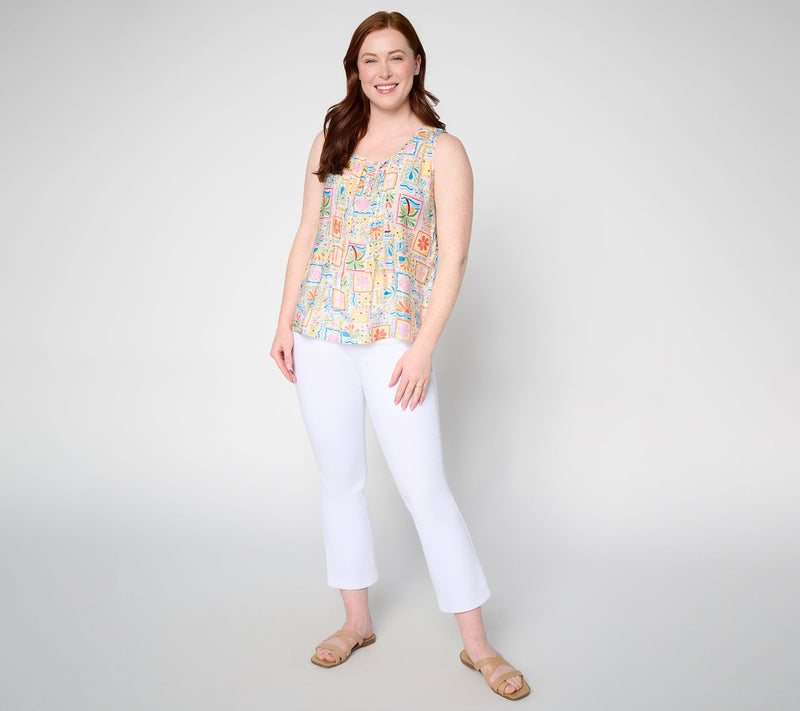 Susan Graver Printed Woven Henley Sleeveless Top — View 5