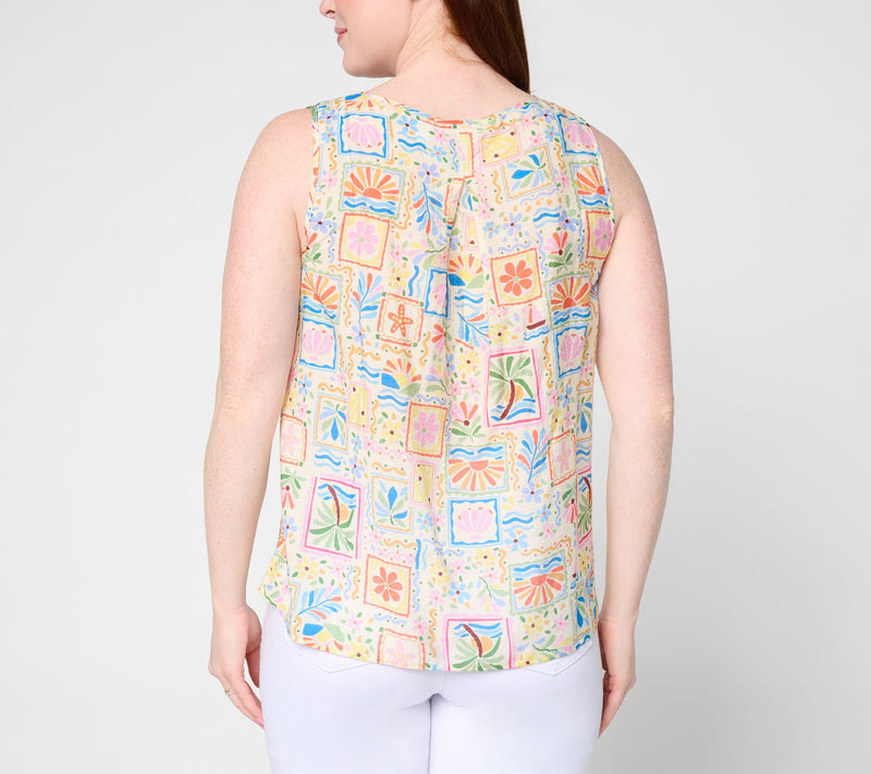 Susan Graver Printed Woven Henley Sleeveless Top — View 4