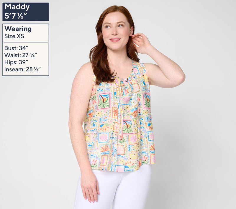Susan Graver Printed Woven Henley Sleeveless Top — View 3