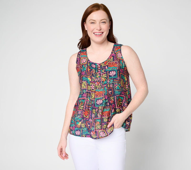 Susan Graver Printed Woven Henley Sleeveless Top — View 10