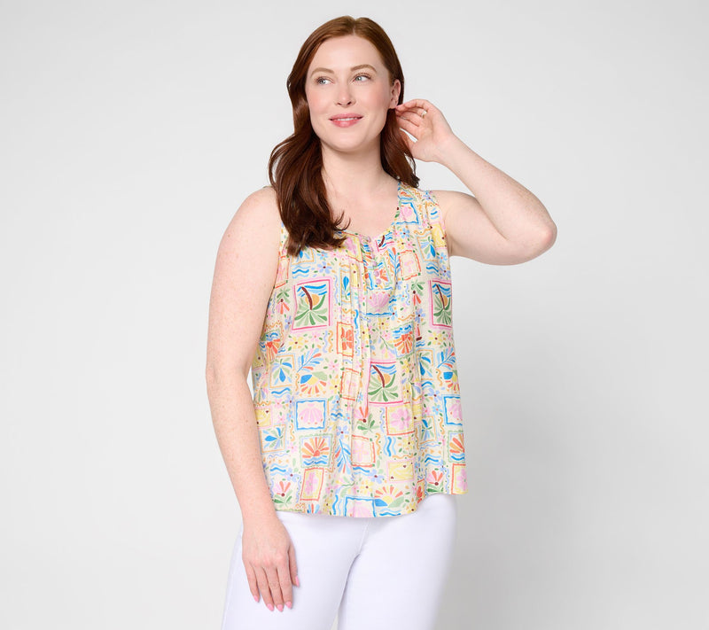 Susan Graver Printed Woven Henley Sleeveless Top — View 11